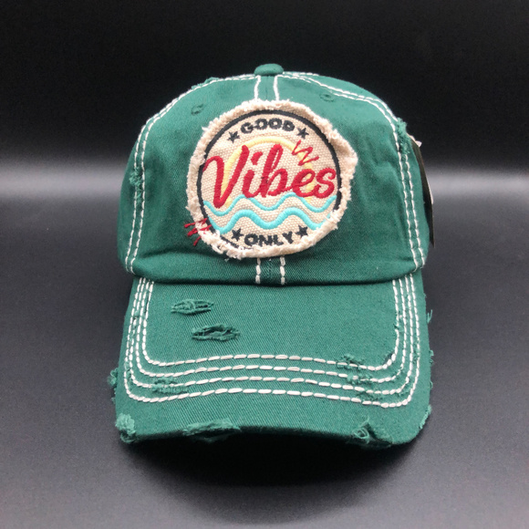 Distressed Good Vibes Only Dad Hat - Picture 2 of 2